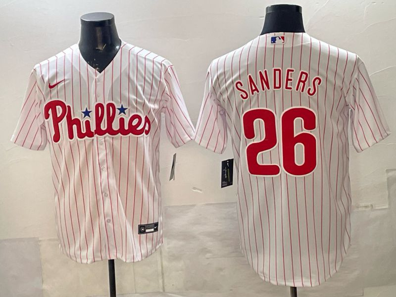 Men Philadelphia Phillies #26 Sanders White Stripe 2026 Nike Game MLB Jersey 001